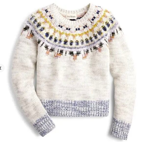 The Reeds Sweater Size M Cream Knit Fair Isle Crew Neck Wool Blend - Picture 1 of 11